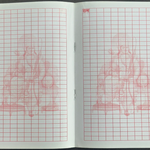 Divine Sansar-An open "Ram Naam" writing notebook featuring gridded pages with faint red line drawings of Lord Rama.