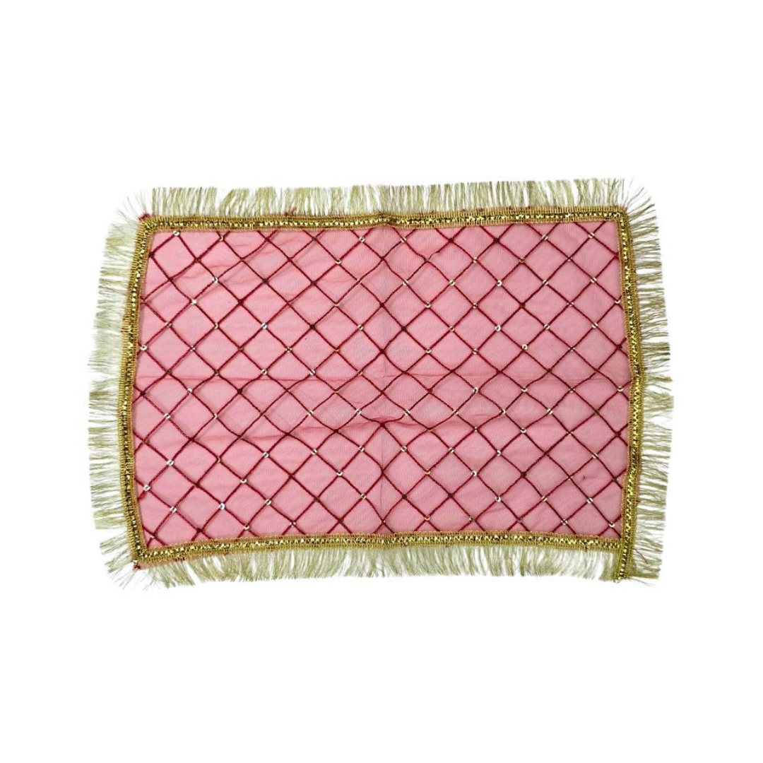 Divine Sansar Red Chunri for Pooja-red and pink traditional veil with gold fringes on a white background