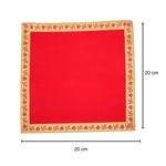 Divine Sansar Red Velvet Pooja Aasan Cloth-Red square mat with gold border and text, dimensions shown