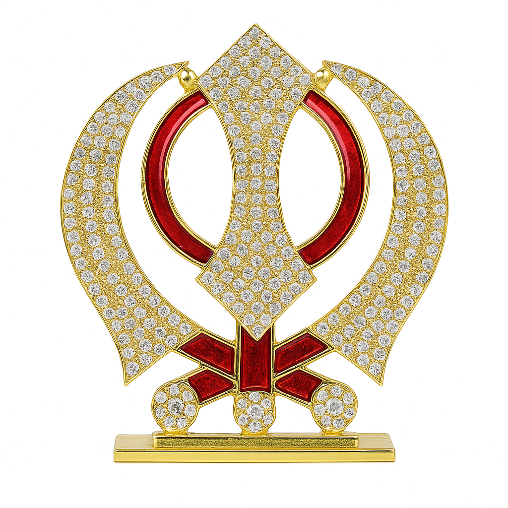 Golden Khanda Sahib Idol with Sparkling Stones