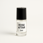 Divine Sansar-Rose Attar 2ml bottle with a black cap on a white background