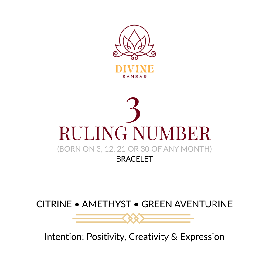 Divine Sansar-Ruling Number 3 Bracelet Front