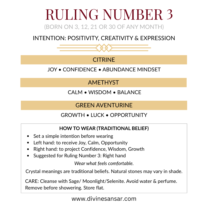 Divine Sansar-Ruling Number 3 Bracelet stones and how to wear