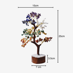Seven Chakra Crystal Tree of Life self-charging with measurements on a white background