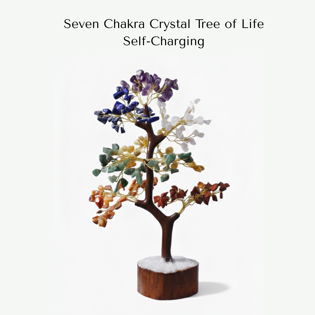 Seven Chakra Crystal Tree of Life self-charging on a white background
