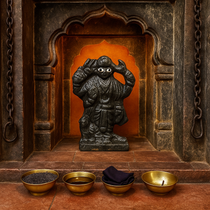 Shani Dev Statue in temple setup - Black Polyresin Murti 7.5cm - Divine Sansar UAE
