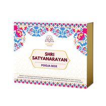 Divine Sansar Shri Satyanarayan pooja box with decorative floral patterns on a white background