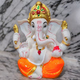 Divine Ganesha Statue | White and Orange | 4 Inches