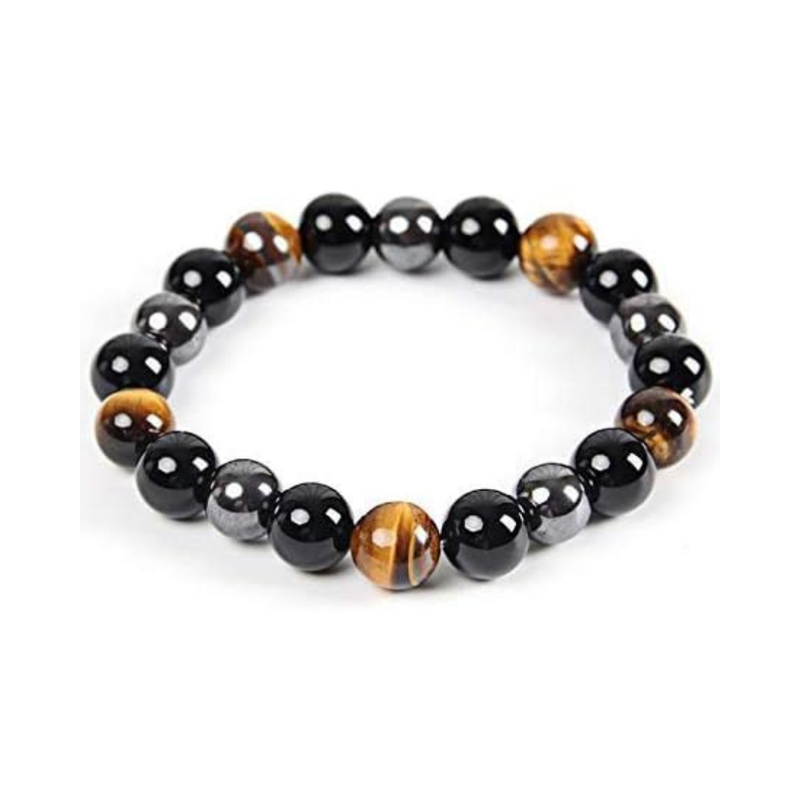 Triple Protection Bracelet — Tiger Eye · Obsidian · Hematite