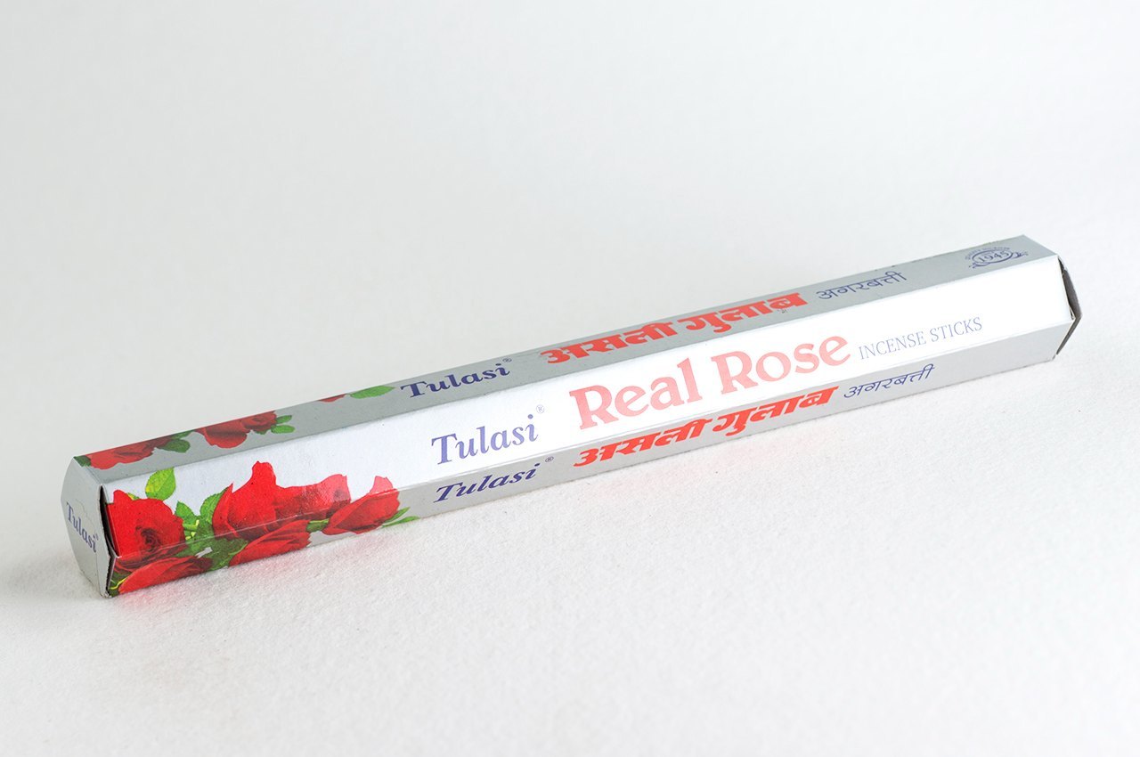 Divine Sansar-Box of Tulasi Real Rose incense sticks on a white background