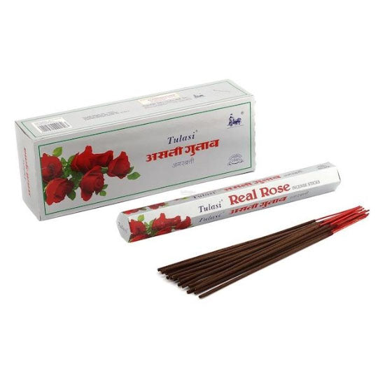 Divine Sansar-Tulsi Real Rose incense sticks with packaging on a white background