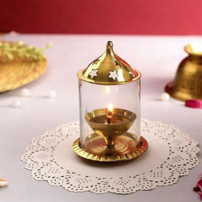 Akhand Diya with Glass Cover - Divinesansar