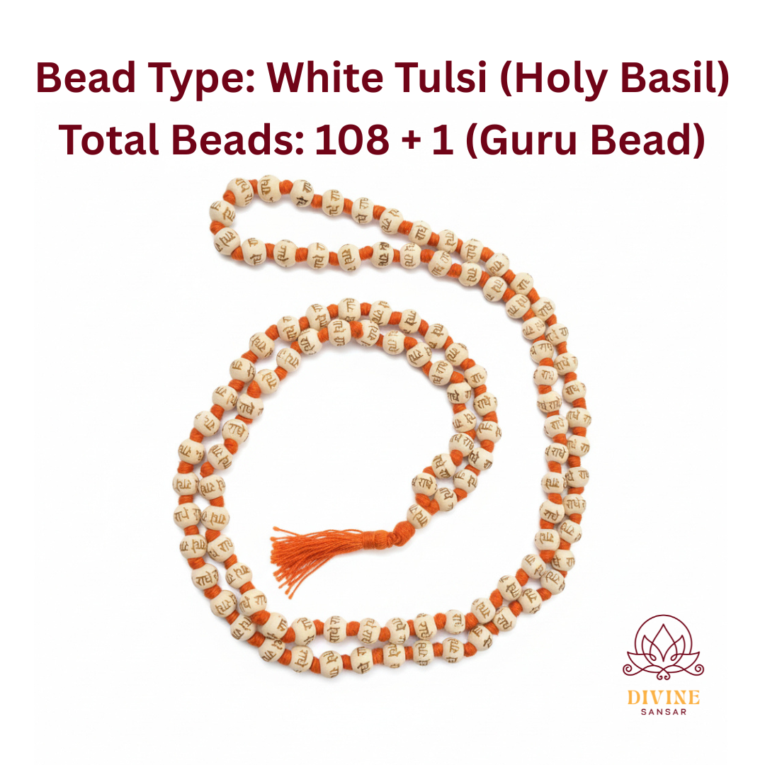 Divine Sansar-White Tulsi Jaap Mala