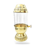 Lantern style brass akhand diya 160ml front view on white - Divine Sansar