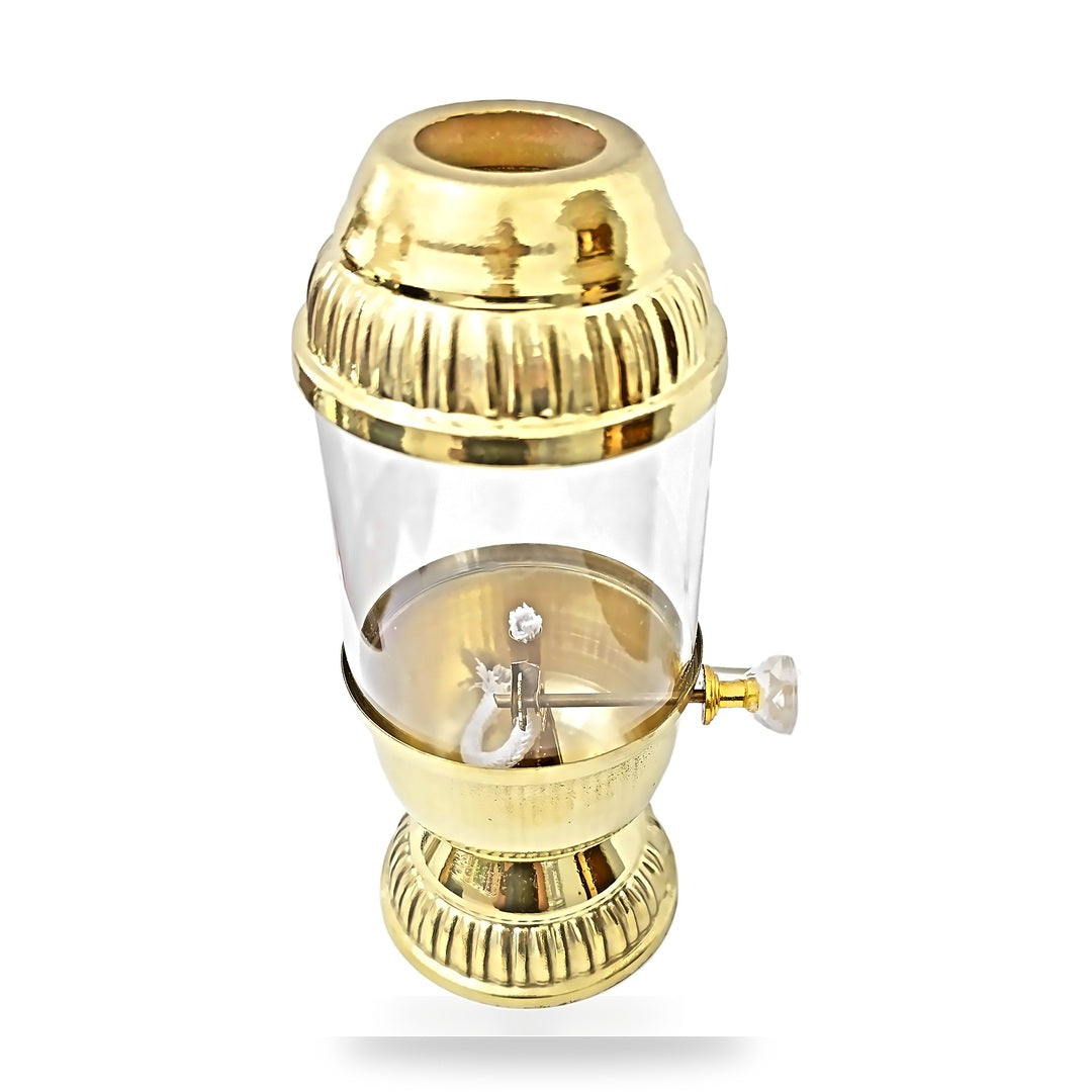 Open brass crown of the akhand diya lantern showing the cotton wick - Divine Sansar