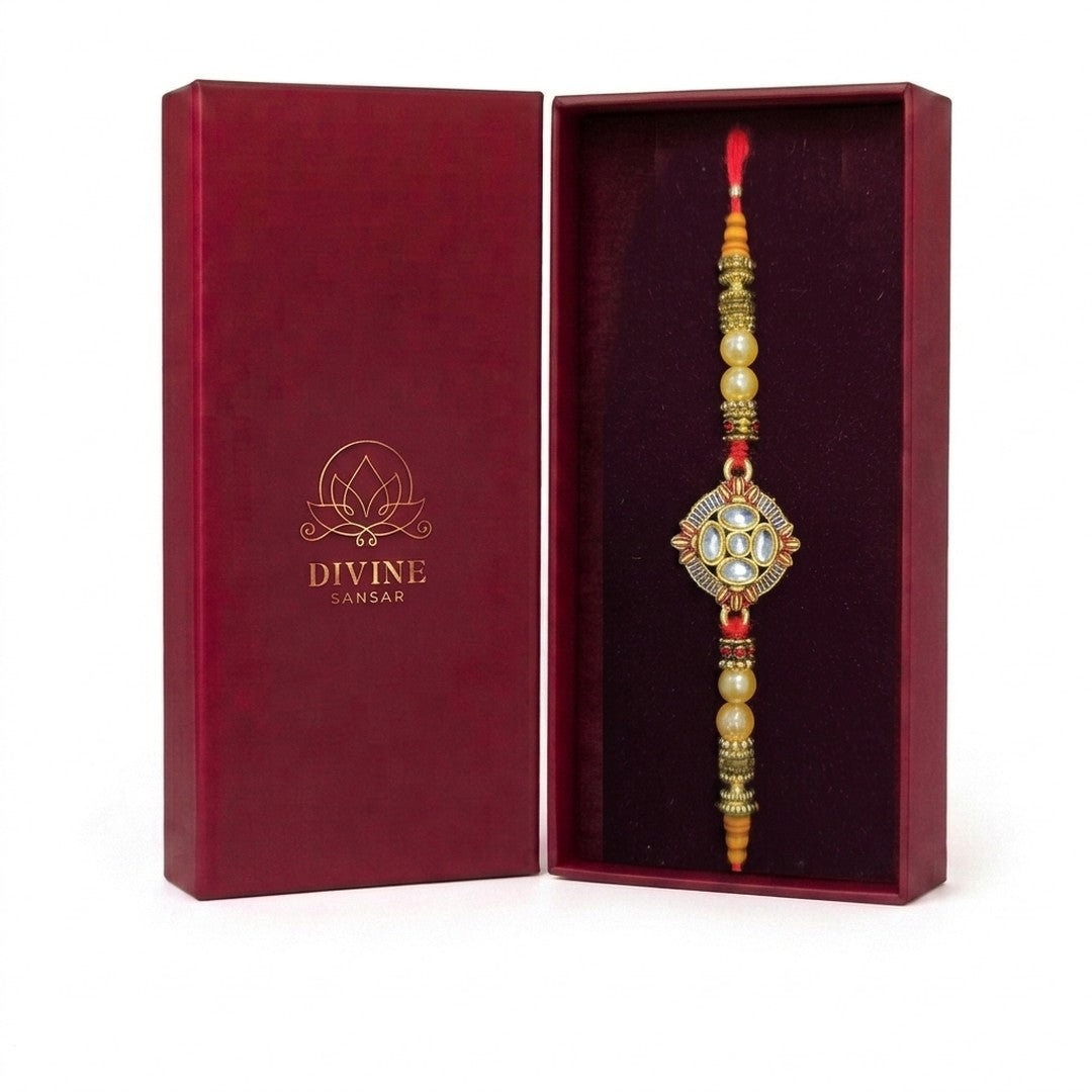 Amber Vaibhav kundan rakhi in Divine Sansar gift box