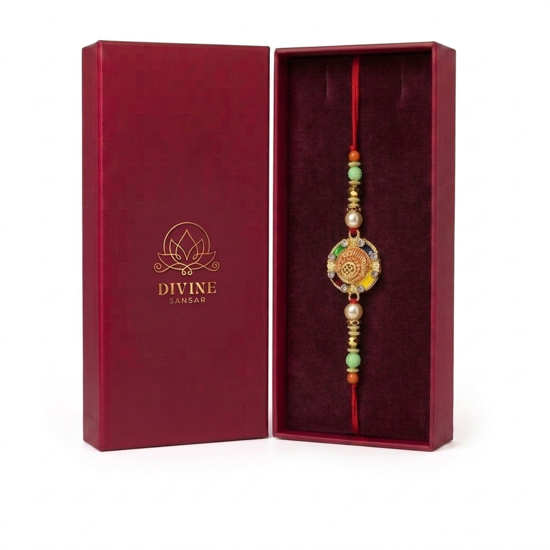 Aumkara Om meenakari rakhi in Divine Sansar gift box
