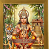 Ayyappa photo frame close-up of the artwork and brushed gold acrylic frame - Divine Sansar