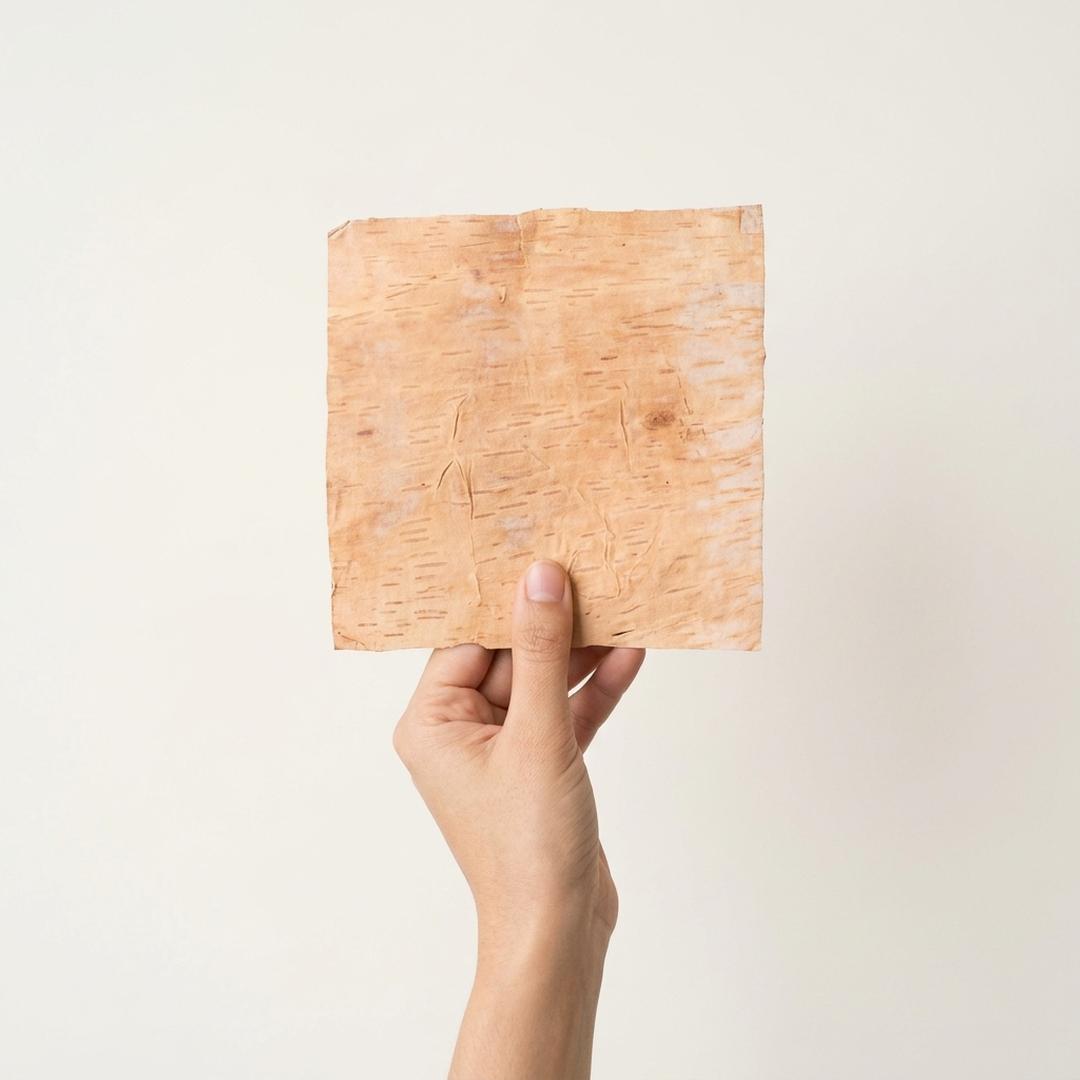 Bhoj patra sheet held in hand to show size - Divine Sansar