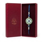 Green beaded evil eye nazar rakhi in maroon gift box - Divine Sansar
