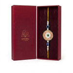 Peach beaded evil eye nazar rakhi in maroon gift box - Divine Sansar