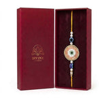 Peach beaded evil eye nazar rakhi in maroon gift box - Divine Sansar