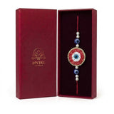 Red beaded evil eye nazar rakhi in maroon gift box - Divine Sansar