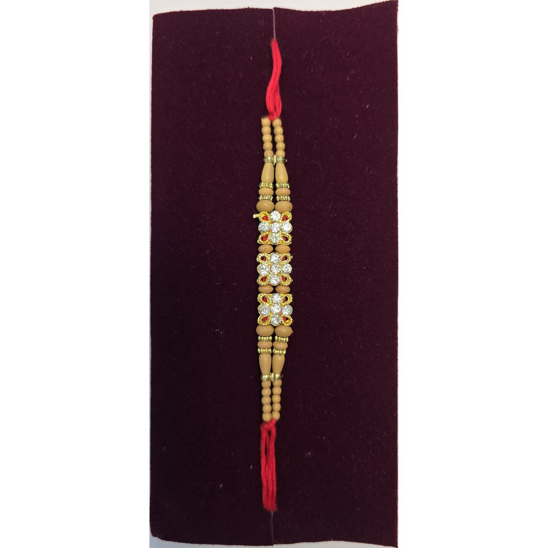 Sandalwood chandan beads rakhi close up Divine Sansar