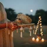 Classic Elegance orange and gold Karwa Chauth thali held at moonrise for the chhalni ritual - Divine Sansar
