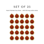 Set of 25 hand-painted clay diyas with 100 cotton wicks for Diwali in UAE - Divine Sansar