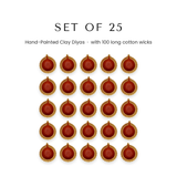 Set of 25 hand-painted clay diyas with 100 cotton wicks for Diwali in UAE - Divine Sansar