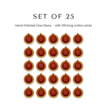Set of 25 hand-painted clay diyas with 100 cotton wicks for Diwali in UAE - Divine Sansar
