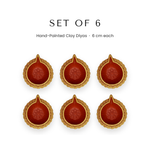 Set of 6 hand-painted 6cm clay diyas for Diwali in UAE - Divine Sansar
