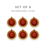 Set of 6 hand-painted 6cm clay diyas for Diwali in UAE - Divine Sansar