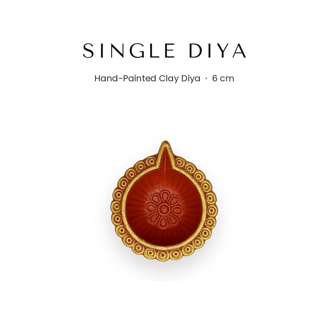 Single hand-painted 6cm clay diya for Diwali in UAE - Divine Sansar