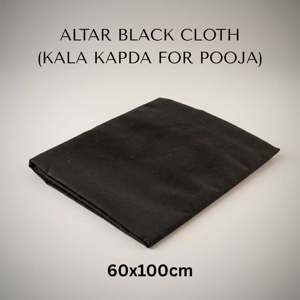 Divine Sansar-Black cloth labeled as 'Kala Kapda' for pooja on a gray background