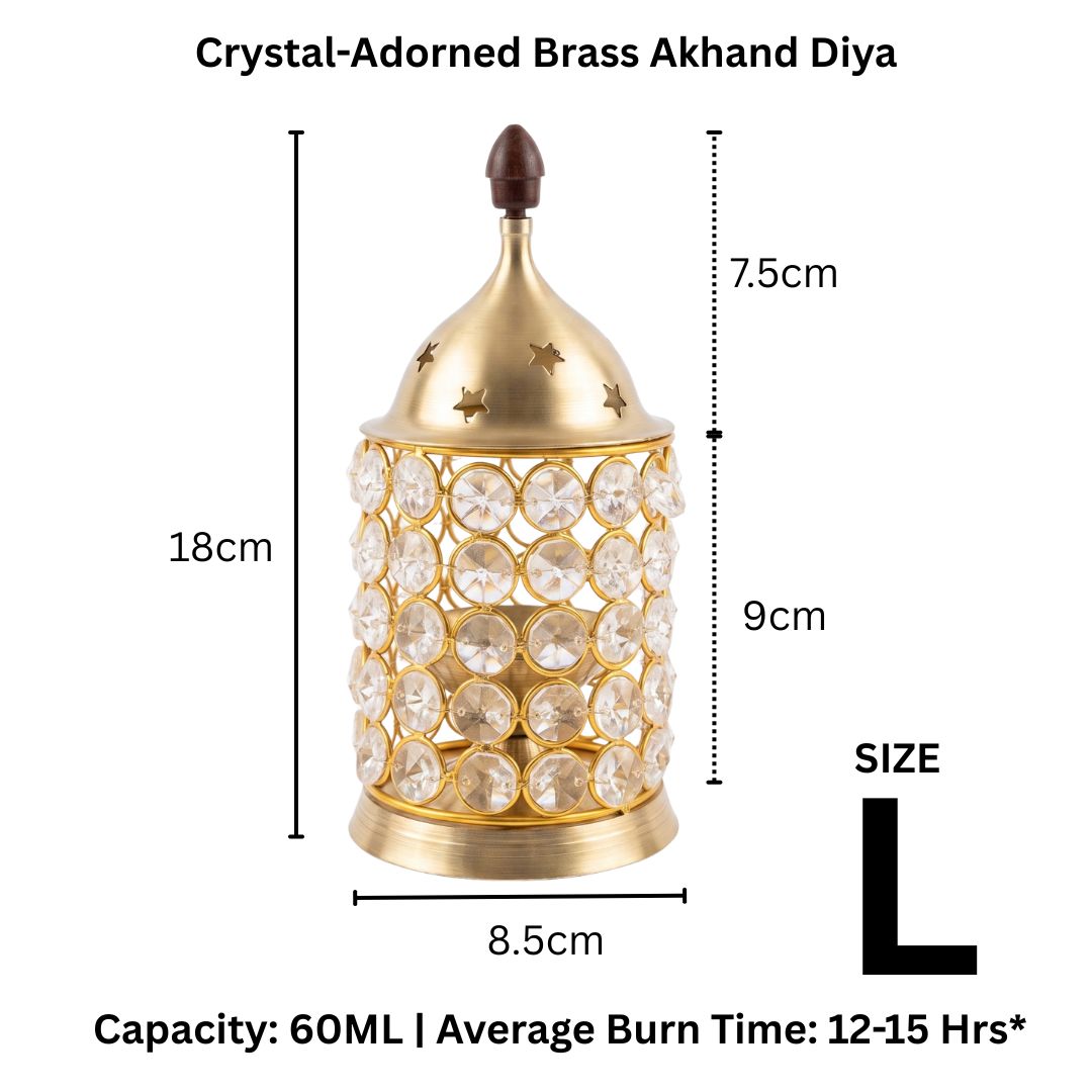 Large Crystal Diya dimensions 18 cm - Divine Sansar