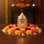 Crystal Diya lit in festive Diwali puja setting - Divine Sansar