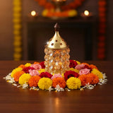 Crystal Diya lit in festive Diwali puja setting - Divine Sansar