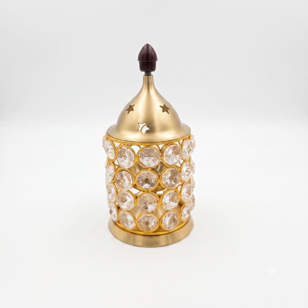 Medium Crystal Diya brass oil lamp on white - Divine Sansar