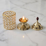 Crystal Diya parts with lit oil cup and star dome lid - Divine Sansar