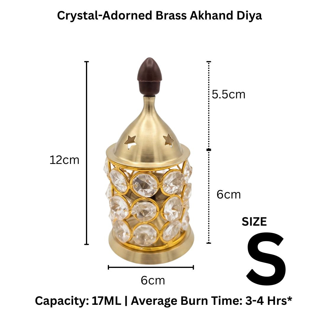 Small Crystal Diya dimensions 12 cm - Divine Sansar