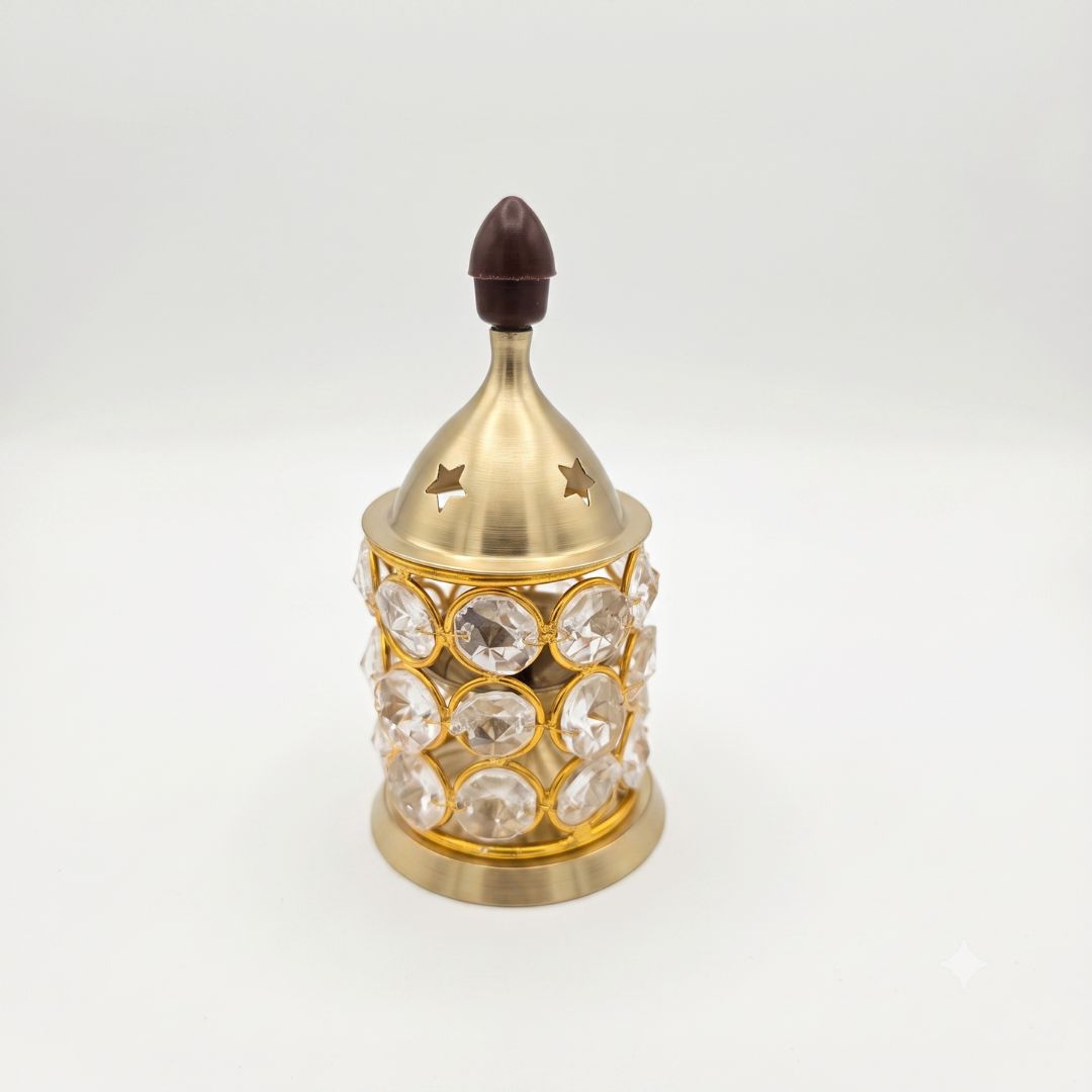 Small Crystal Diya brass oil lamp on white - Divine Sansar
