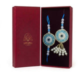 Drishti Jodi Firoza turquoise evil eye bhaiya bhabhi rakhi set in Divine Sansar gift box