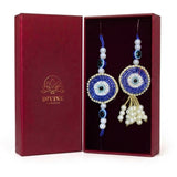 Drishti Jodi Neelam sapphire evil eye bhaiya bhabhi rakhi set in Divine Sansar gift box