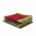Mata ki chunni set of 10 folded as it ships, sheer net chunris stacked with gold fringe - Divine Sansar
