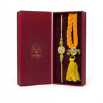 Golden kundan bhaiya bhabhi rakhi and lumba set in maroon gift box - Divine Sansar