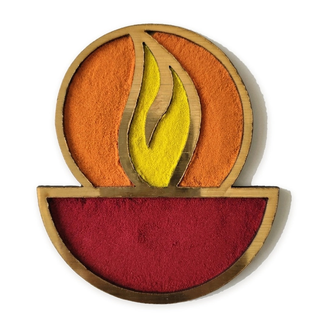Diya rangoli board filled with rangoli colour - Divine Sansar