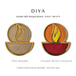 Diya golden rangoli board before and after filling with colour - Divine Sansar