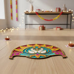 Riddhi Siddhi 12 inch golden rangoli board filled with colour in a Dubai home for Diwali - Divine Sansar